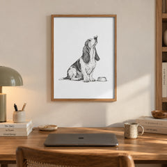 Basset hound treat ink drawing — artwork close-up
