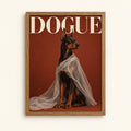 Doberman in a veil on a fashion magazine style cover — Dogue chic dog wall art print