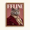 British Shorthair cat in a coat on a fashion magazine style cover — Feline cat wall art print