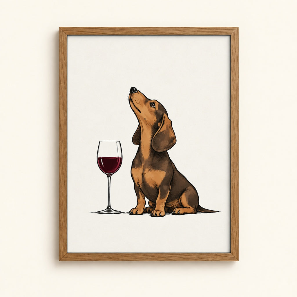 Dachshund with a wine glass — funny dog wall art print