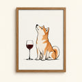 Shiba Inu with a wine glass in warm tones — dog lover wall art print