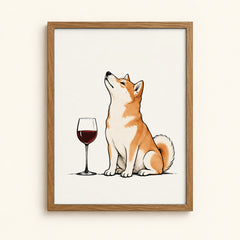 Shiba Inu with a wine glass in warm tones — dog lover wall art print