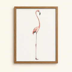Standing flamingo in watercolor on a cream background — bird wall art print