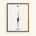 Elegant giraffe in fine ink line detail on a cream background — minimalist wall art print
