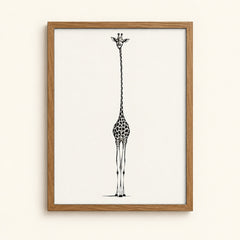 Elegant giraffe in fine ink line detail on a cream background — minimalist wall art print