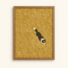 Border Collie on a textured golden grass background — graphic dog wall art print