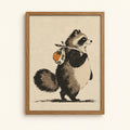 Raccoon carrying a persimmon bundle — ink style wall art print