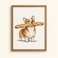 Corgi carrying a baguette — cute dog wall art print