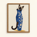Siamese cat hiding in a blue floral vase — collage style cat wall art print