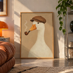 Dapper duck with pipe poster displayed in a room