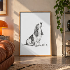 Basset hound treat poster displayed in a room