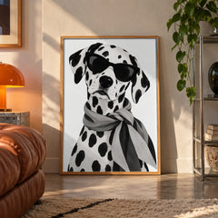 Dalmatian sunglasses poster displayed in a room