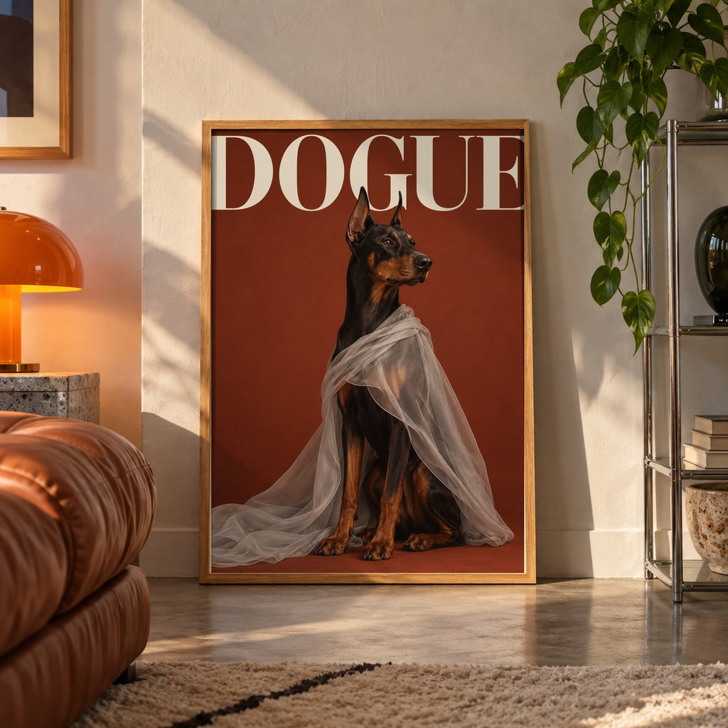 Dogue Doberman veil poster displayed in a room