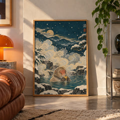 Snow monkey onsen poster displayed in a room