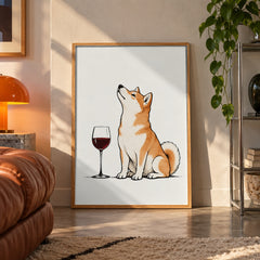 Shiba Inu wine glass poster displayed in a room
