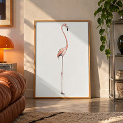 Flamingo watercolor poster displayed in a room