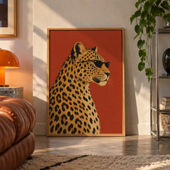Leopard in sunglasses poster displayed in a room