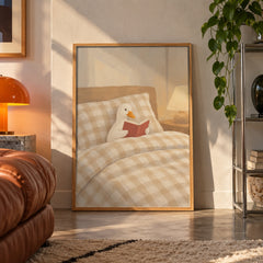 Bedtime duck poster displayed in a room