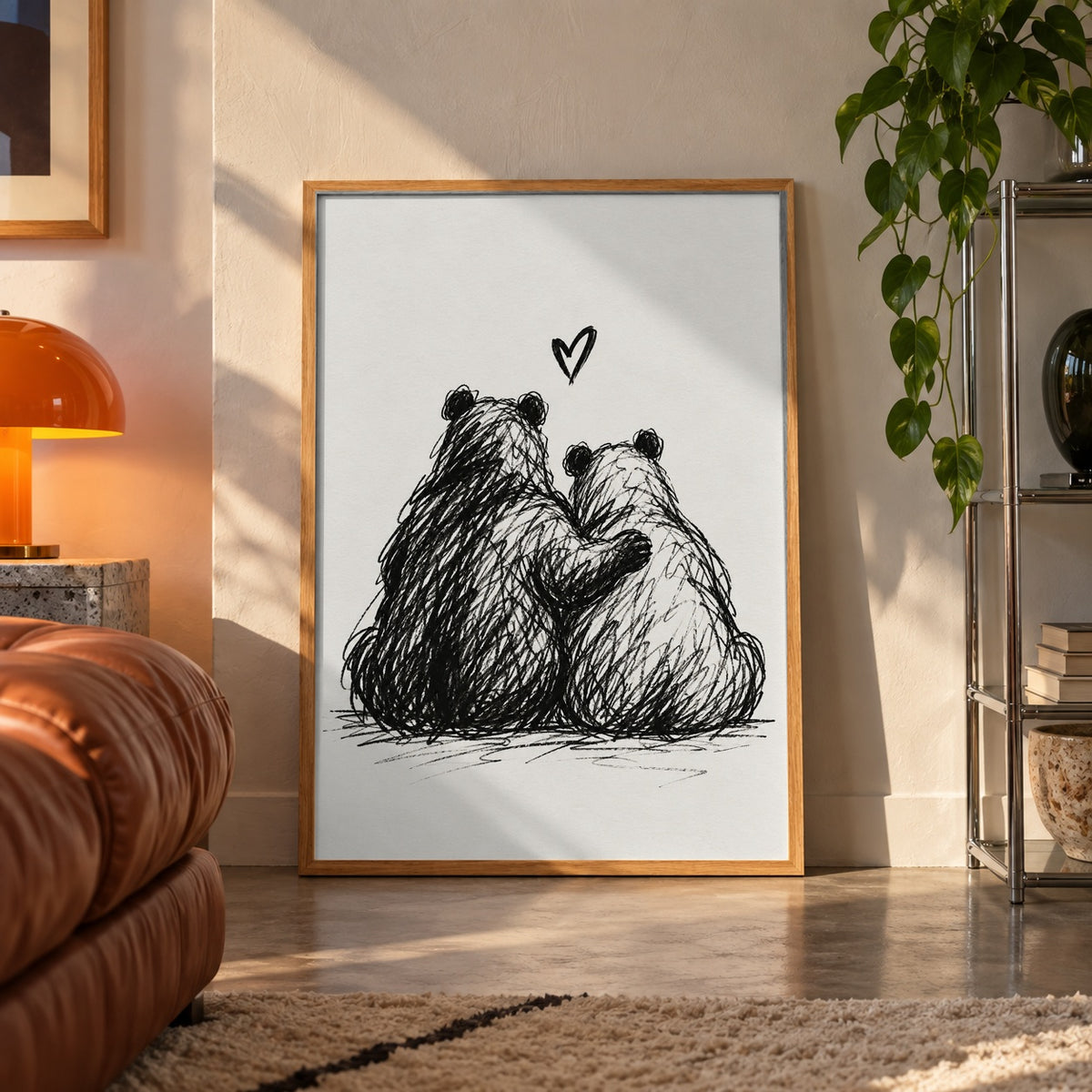 Bear hug sketch poster displayed in a room