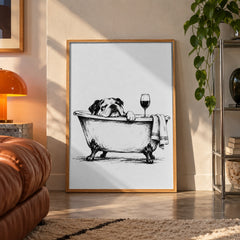 Bulldog bathtub poster displayed in a room