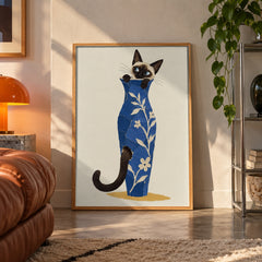 Siamese cat in vase poster displayed in a room