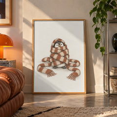 Cozy penguin scarf poster displayed in a room