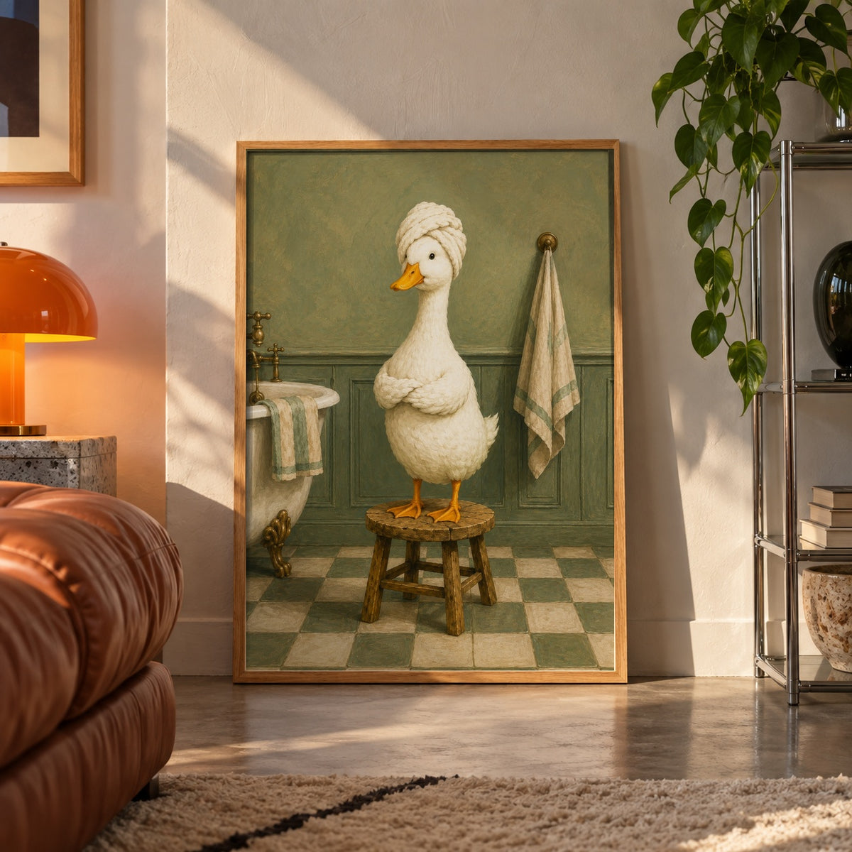 Spa day duck poster displayed in a room