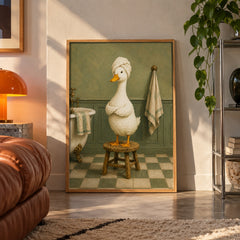 Spa day duck poster displayed in a room