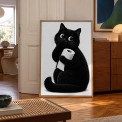 Funny cat bathroom black and white poster — wall art mockup