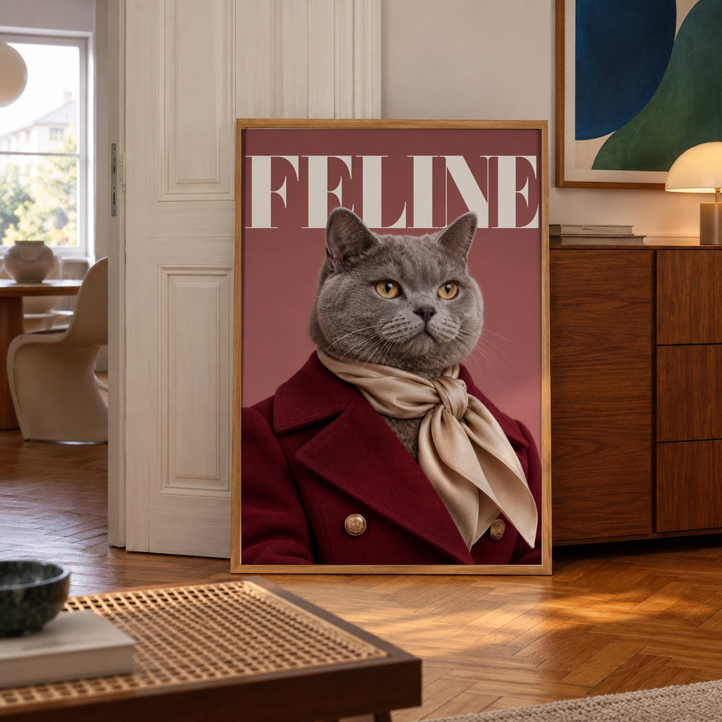 Feline British Shorthair poster — poster in a styled room