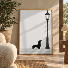 Dachshund streetlamp dog poster in a styled interior