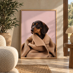 Cozy dachshund coat poster — wall art poster display