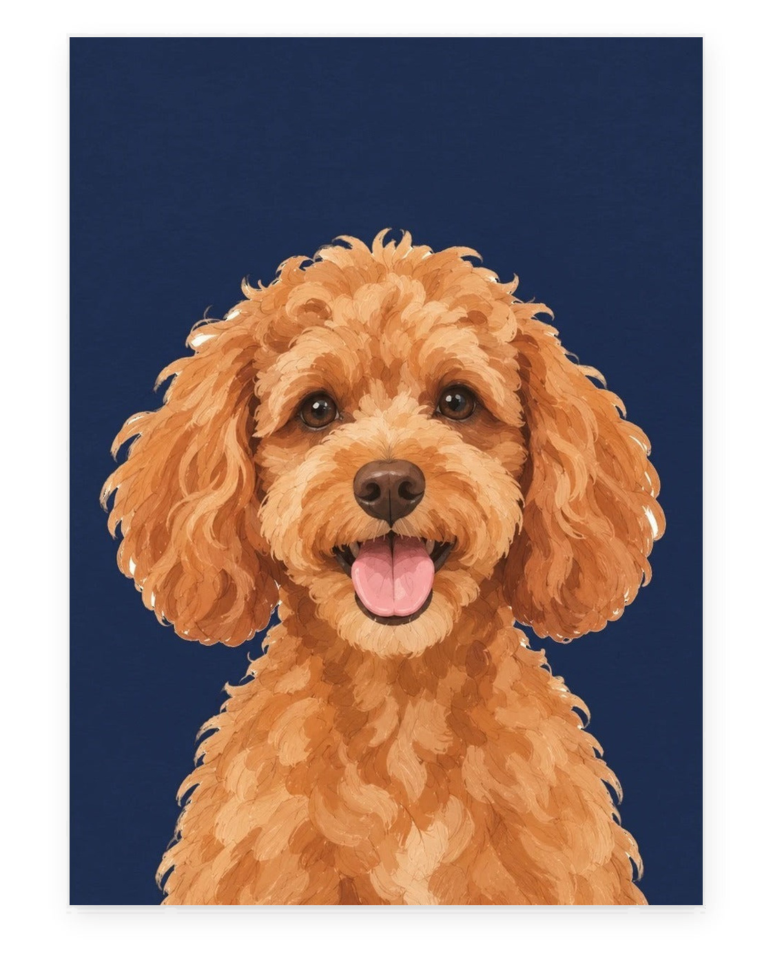 Custom pet portrait example, Navy background, No name print, Unframed