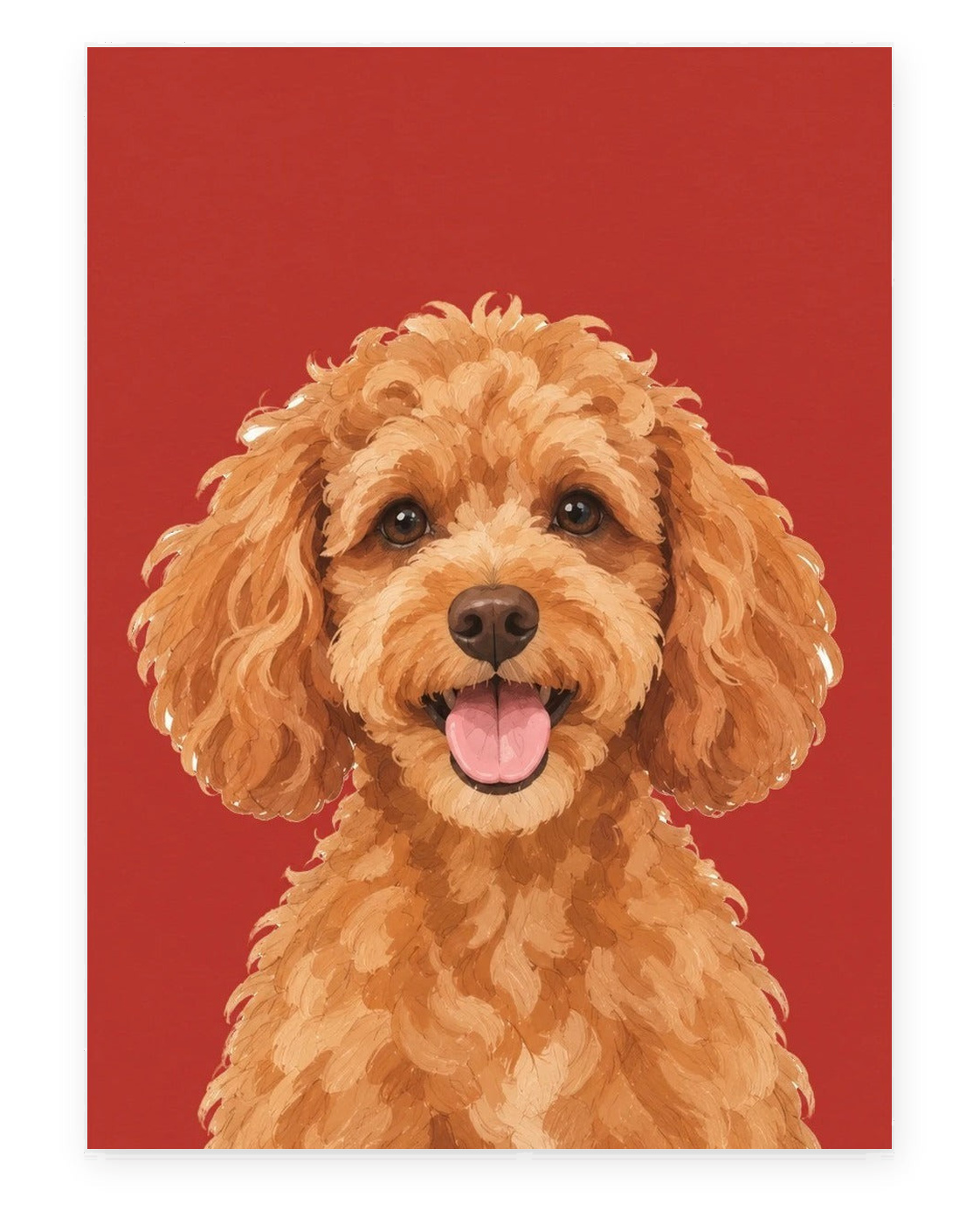 Custom pet portrait example, Red background, No name print, Unframed