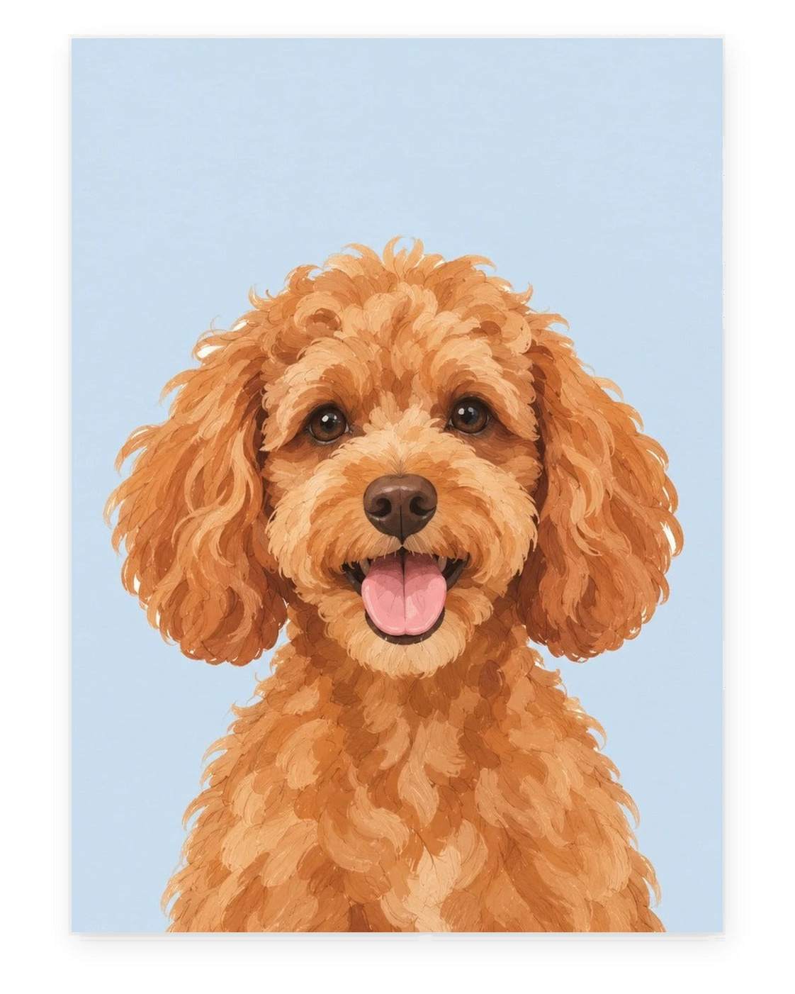 Custom pet portrait example, Sky Blue background, No name print, Unframed