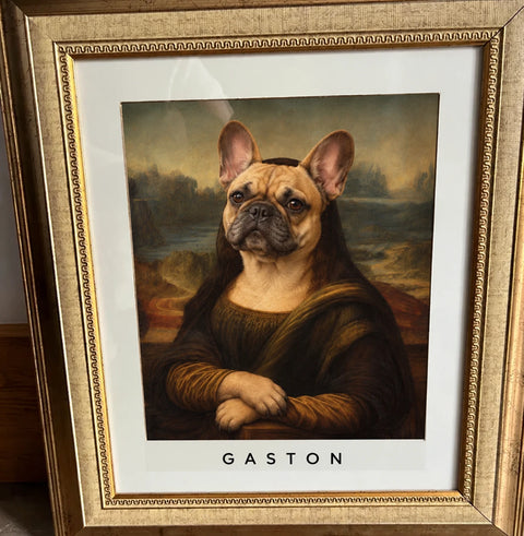 Customer's Mona Lisa portrait of Gaston, a French bulldog