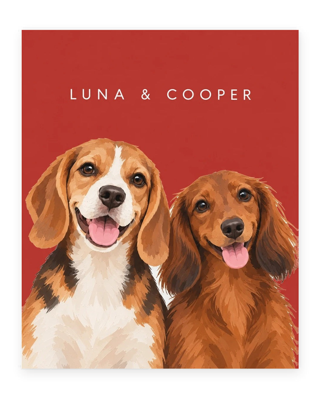 The Duo example, Red background, With name print, Unframed