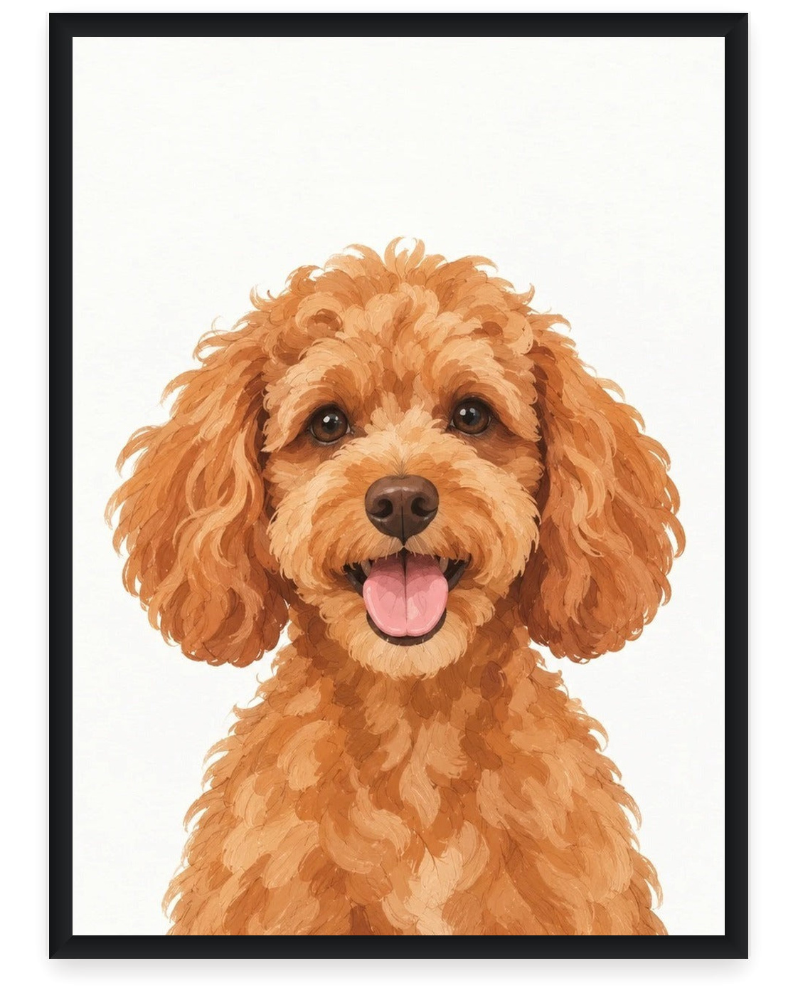 Custom pet portrait example, White background, No name print, Black frame