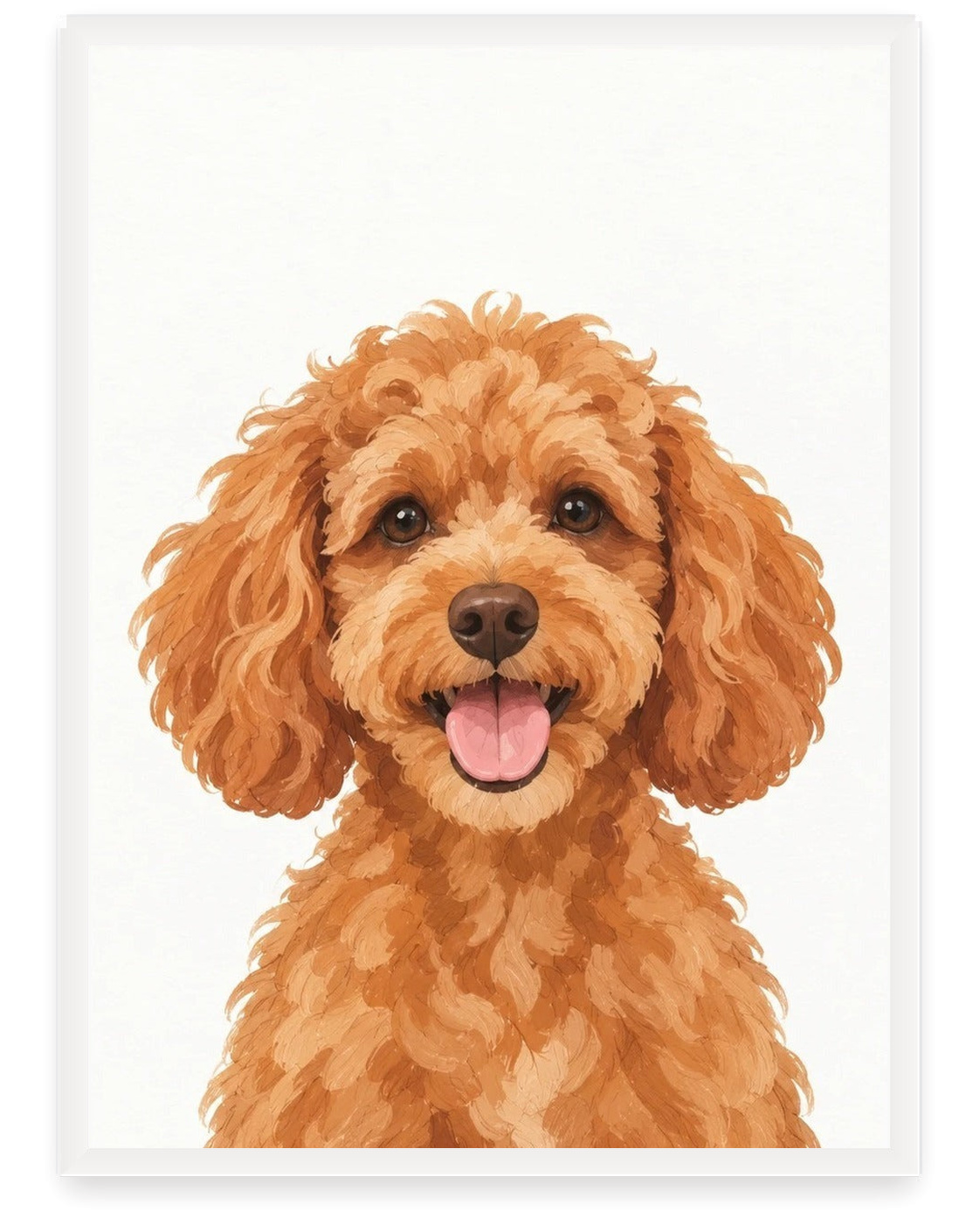 Custom pet portrait example, White background, No name print, White frame