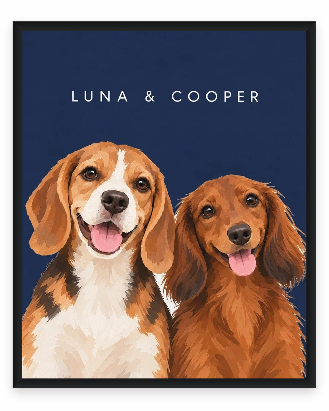 The Duo example, Navy background, With name print, Black frame