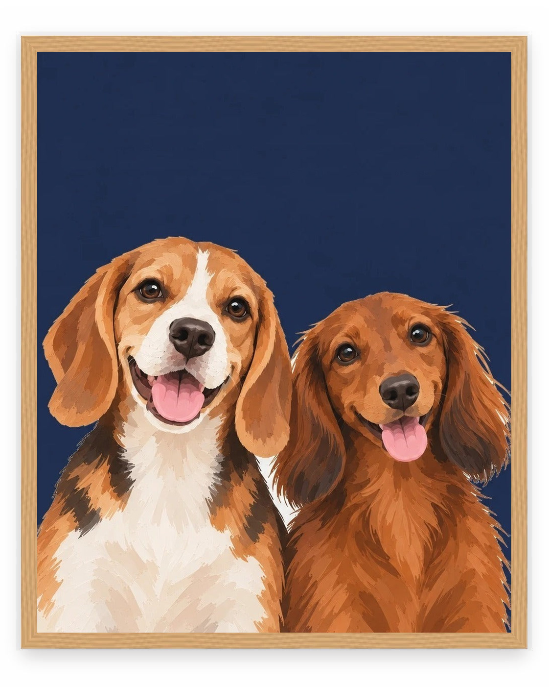 The Duo example, Navy background, No name print, Oak frame
