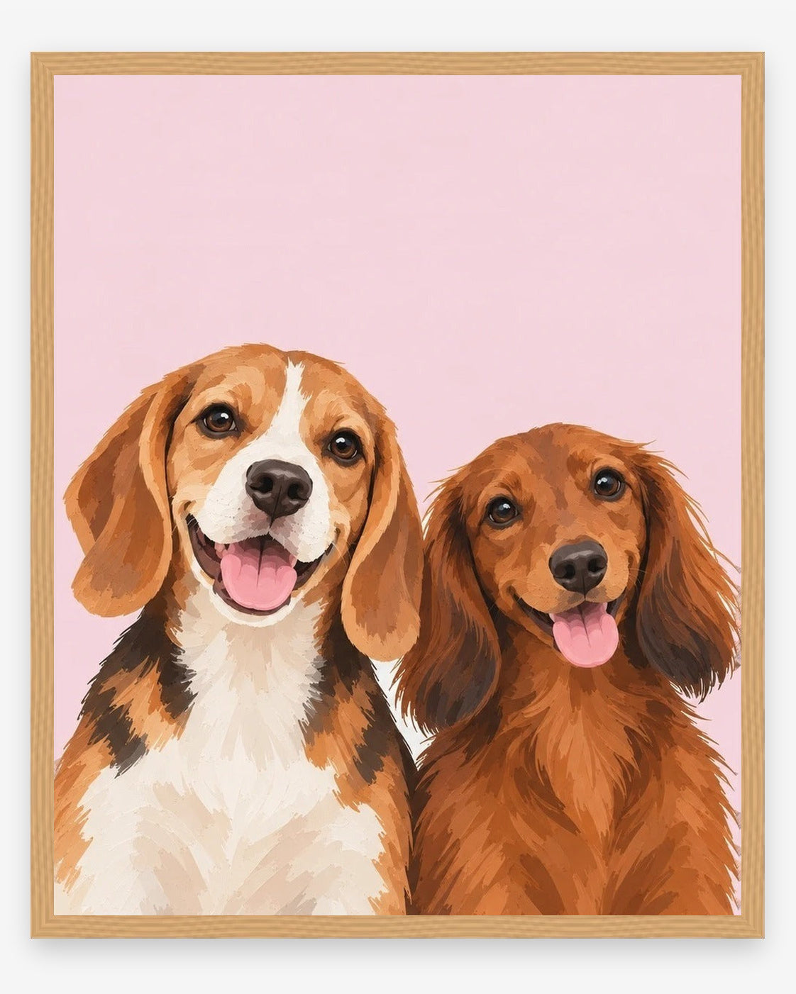 The Duo example, Pink background, No name print, Oak frame
