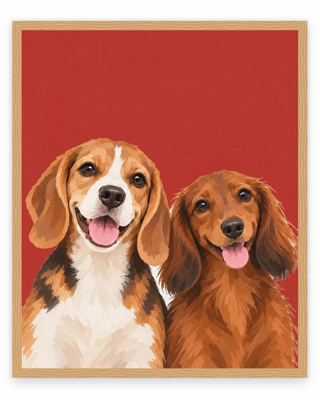 The Duo example, Red background, No name print, Oak frame