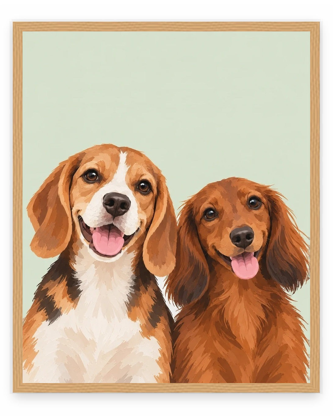The Duo example, Sage background, No name print, Oak frame