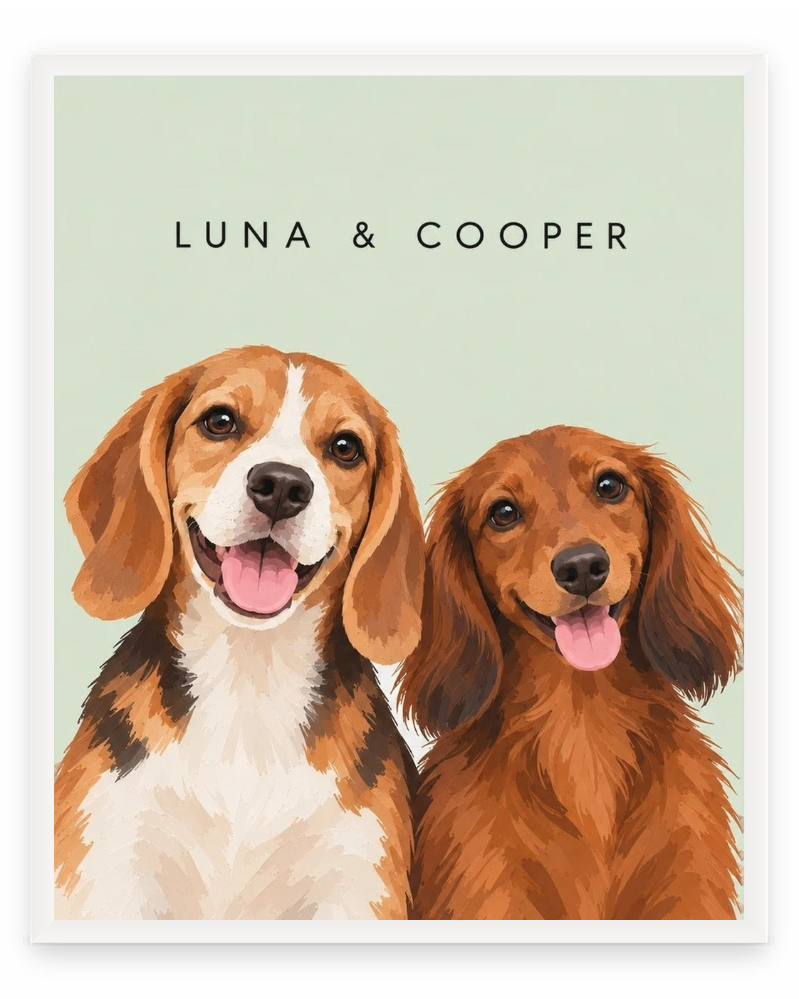 The Duo example, Sage background, With name print, White frame