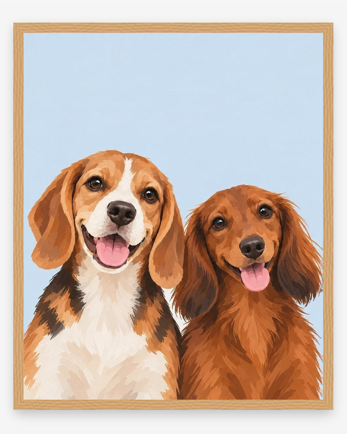 The Duo example, Sky Blue background, No name print, Oak frame