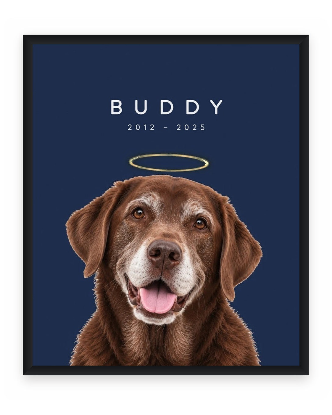 Forever Loved example, Navy background, With name print, Black frame