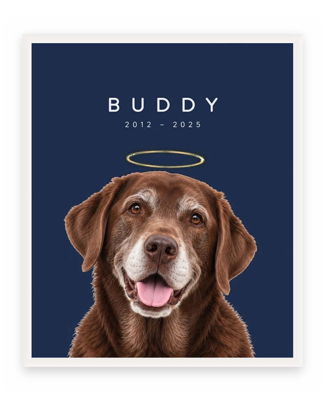 Forever Loved example, Navy background, With name print, White frame