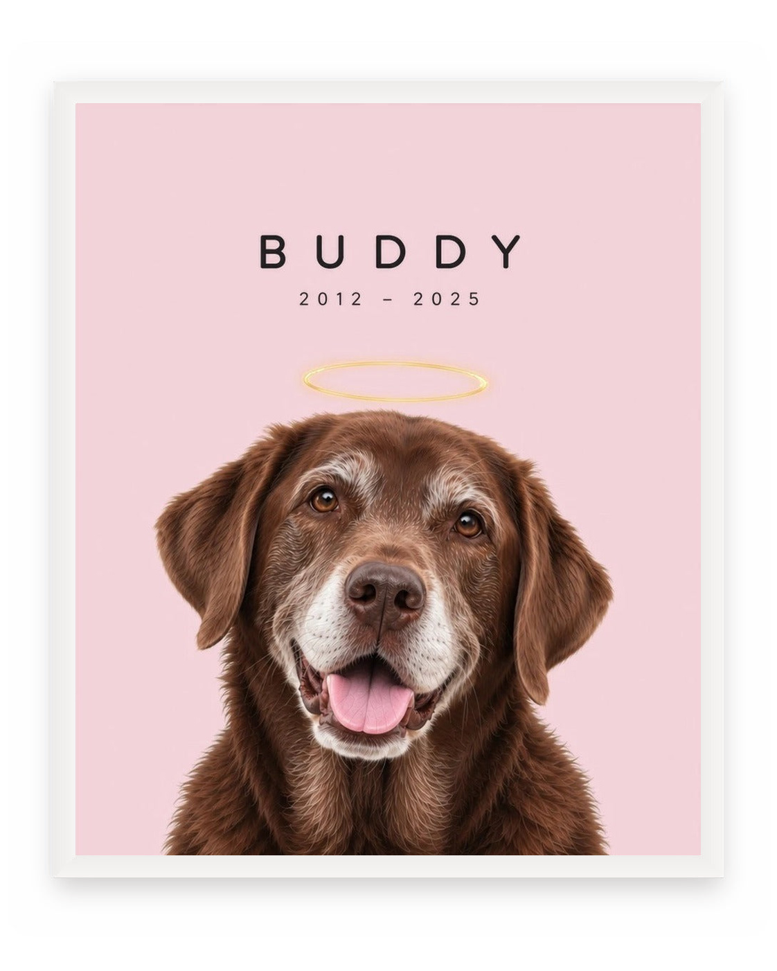 Forever Loved example, Pink background, With name print, White frame