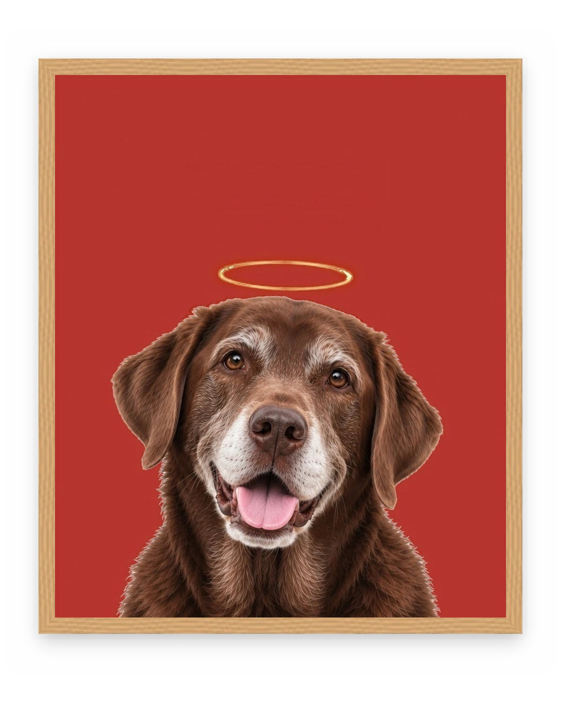 Forever Loved example, Red background, No name print, Oak frame